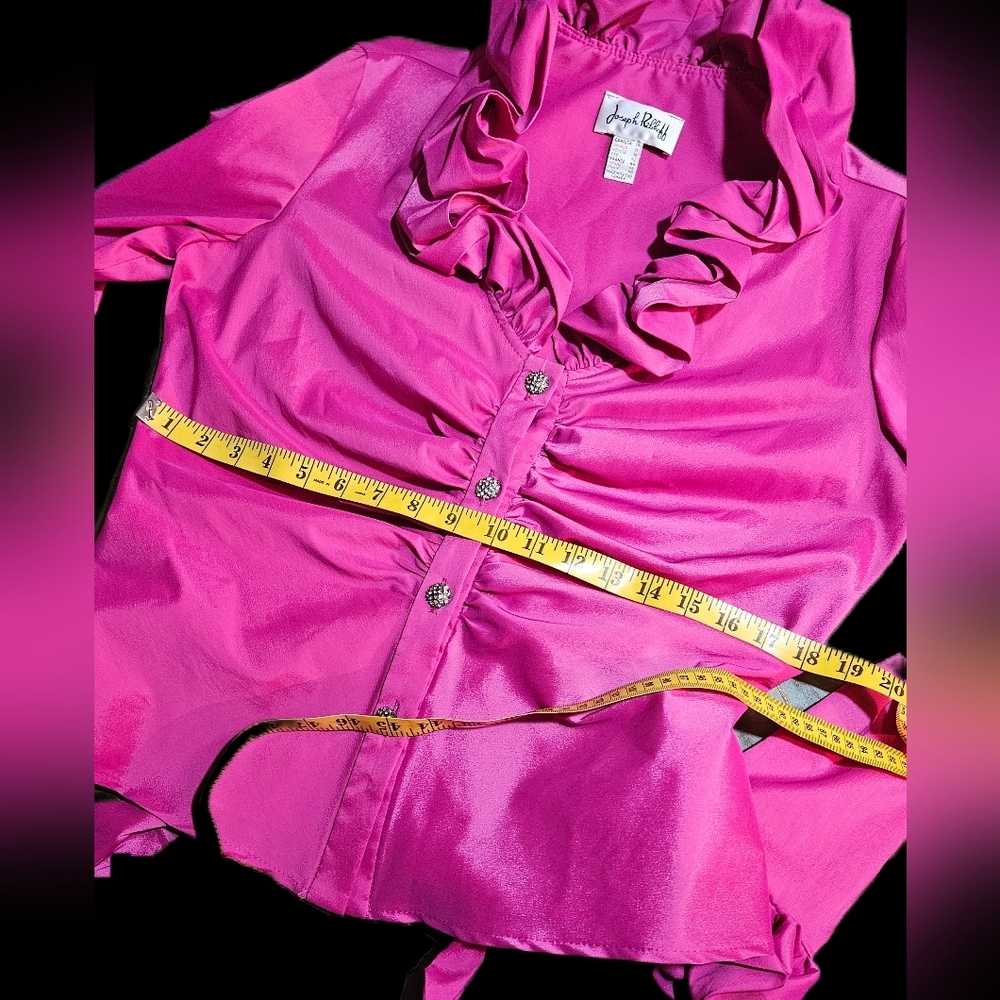 Joseph Ribkoff, Pink Ruffle Button Down Blouse.Bling Buttons.Long Sleeve, Sz 14 - Picture 5 of 12